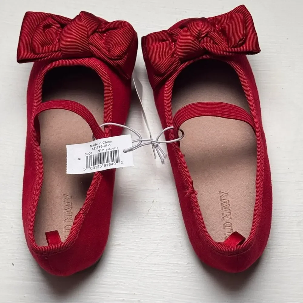 Old Navy Kids Red Bow Ballet  Mary Jane Style Flats Sz 8  NWT